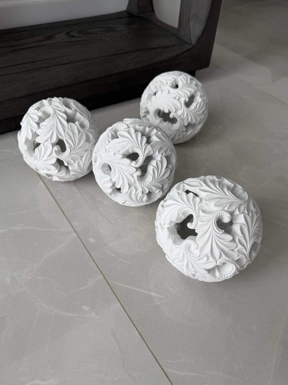 White Carved Decorative Resin Spheres (Set of 4)